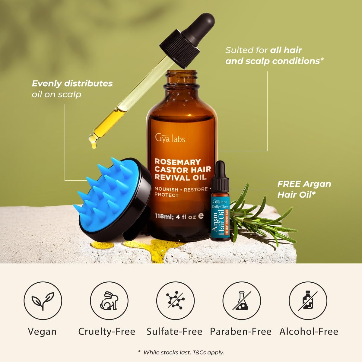 image:imageGya Labs Argan Hair Revival Oil 34 Fl Oz for Hair Skin amp FaceRosemary Castor