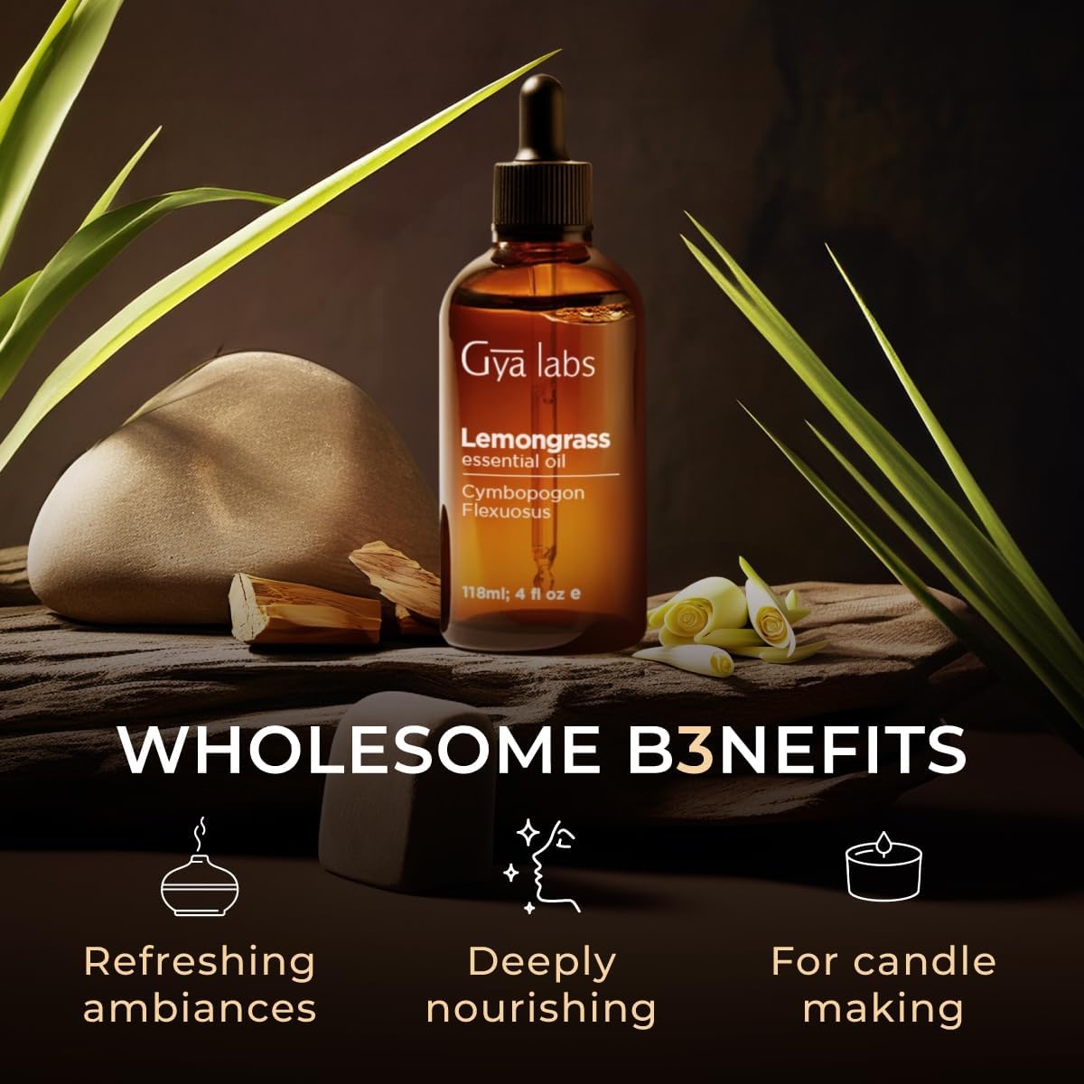 image:imageLemongrass Essential Oil for Diffuser 4 fl oz amp Lemongrass Roll On 034 fl oz Set Aromatherapy Grade Essential Oils Set Gya Labs