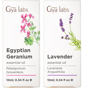 Egyptian Geranium Essential Oil for Skin & Lavender Essential Oil for Diffuser Set – Aromatherapy Grade Essential Oils Set – 2×0.34 fl oz – Gya Labs