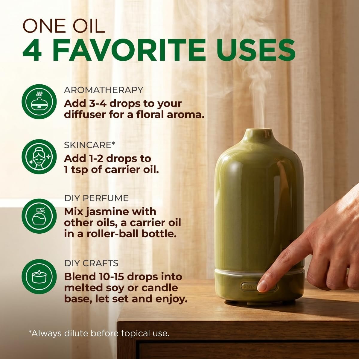 image:imageAgarwood Essential Oil for Skin Hair amp Diffuser 034 Fl OzJasmine