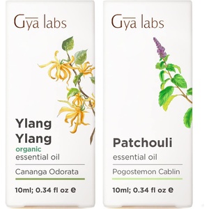 Organic Ylang Ylang Essential Oil for Diffuser & Patchouli Essential Oil for Diffuser Set – Aromatherapy Grade Essential Oils Set – 2×0.34 fl oz – Gya Labs