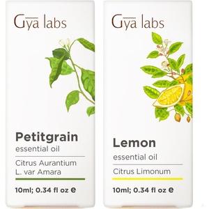 Petitgrain Essential Oil for Skin & Lemon Essential Oil for Diffuser Set – Aromatherapy Grade Essential Oils Set – 2×0.34 fl oz – Gya Labs